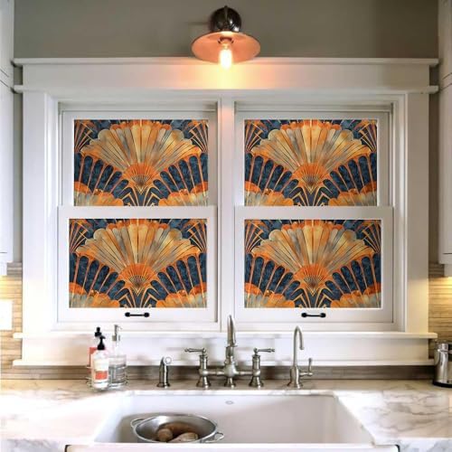 18"x236" Brown Orange Fan-Shaped Geometric Art Boho Peel and Stick Self - Image 4
