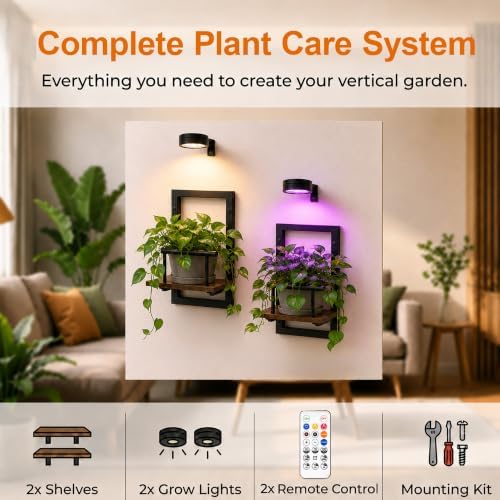 2 Pack Plant Wall Shelf with Grow Light, Wall Mounted Indoor Plant Shelf - Image 3