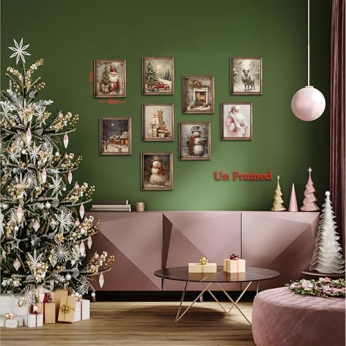 Vintage Christmas Canvas Wall Art Set of 9, Santa Claus Xmas Tree Snow Scene - Image 5