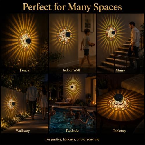 Solar Mandala Projection Wall Light, Waterproof Solar Fence Lamp - Image 5