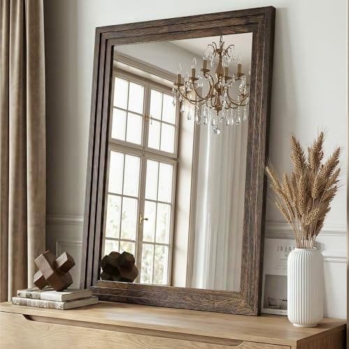 Farmhouse Rustic Wood Framed Bathroom Vanity Mirror by Unknown
