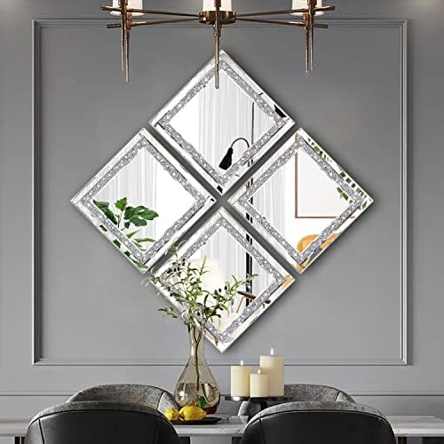 Meetart Crystal Crush Diamond Silver Mirror 12'' x 12'' 2PCS, Frameless Stylish - Image 6