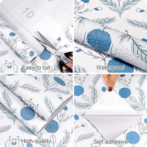 Vintage Floral Wallpaper Blue, Botanical Removable Peel and Stick Wallpaper - Image 7