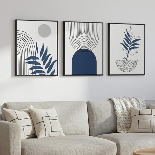 Framed Blue Mid Century Boho Botanical Canvas Wall Art Bedroom, 12x16 Inch - Image 2