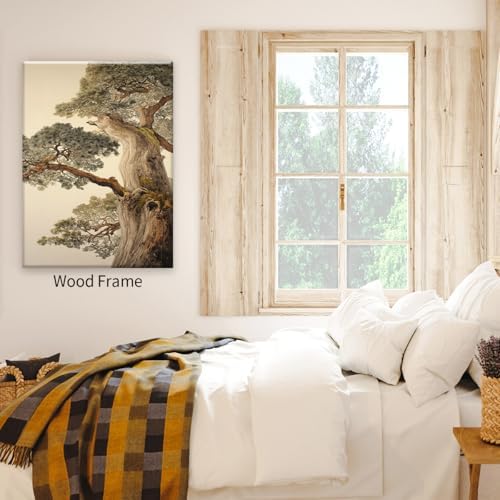 Vintage Japanese Pine Tree Framed Wall Art Oriental Asian Tree Canvas Posters - Image 3