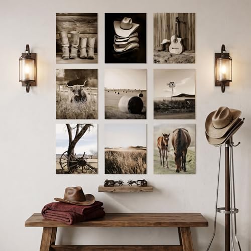 Vintage Western Canvas Wall Art Set of 9, Cowboy Prints 8x10 Inch Unframed - Image 6