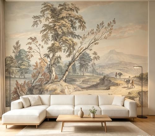 Rustic Watercolor Tree Landscape Wallpaper Peel and Stick by Unknown