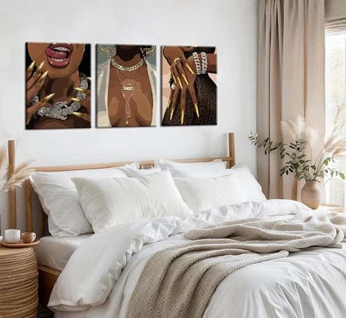3 Pcs Afro Black Woman Canvas Wall Art African American Men Black Pictures Wall - Image 3