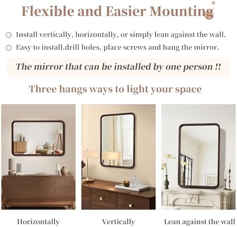 Bathroom Mirror for Wall, Wood Rectangle 24 x 36 Inch Dark Walnut Mirrors - Image 7