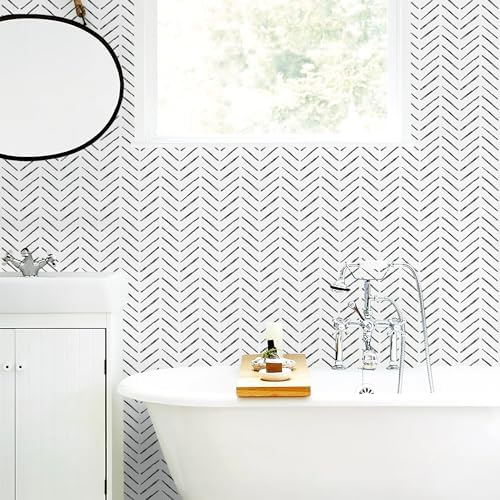 Rugreat Black Herringbone Peel and Stick Wallpaper Modern 197inL17.3inW - Image 6