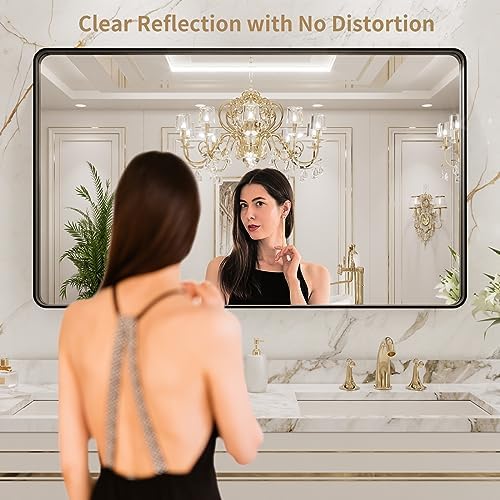 LOAAO 40x24 Inch Black Bathroom Mirror Metal Framed - Image 2