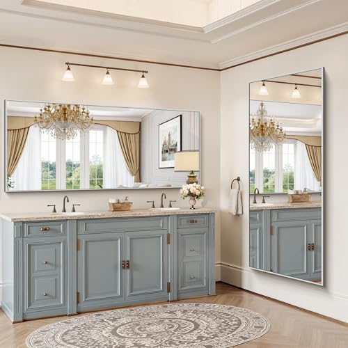 YIROMAN Bathroom Mirror 72"x30", Large Brushed Silver Bathroom Mirror - Image 2