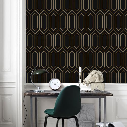 Safiyya 590"x17.3" Gold and Black Peel and Stick Wallpaper Contact Paper Self - Image 2