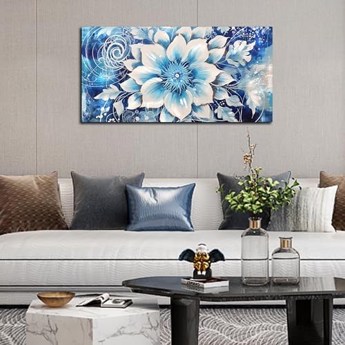 Xxliren Large Blue Flower Picture Framed Canvas Wall Art 40 x 20 Inch - Image 3