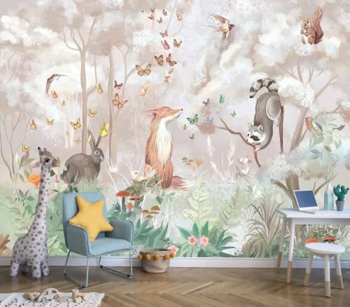 Butterfly Fox Forest Animal Peel and Stick Mural by Toolhom
