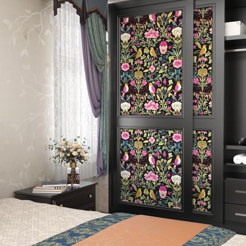 BOKEBEVE Floral Wallpaper Peel and Stick Vintage Black Pink 17.5 x 393.5In - Image 3