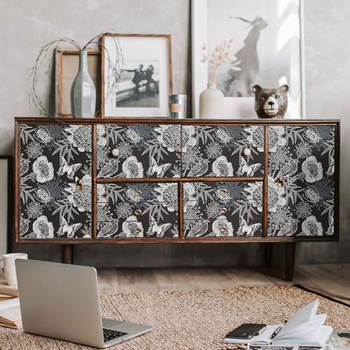 FLFK Peel and Stick Wallpaper Floral Birds Black Wallpaper 16" x 128" - Image 4