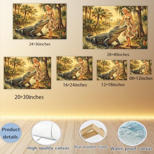 Retro Swamp Alligator Canvas Wall Art - Image 5