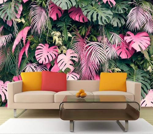 Pink Monstera Palm Tropical Leaves Wallpaper Peel Stick by Cliouar