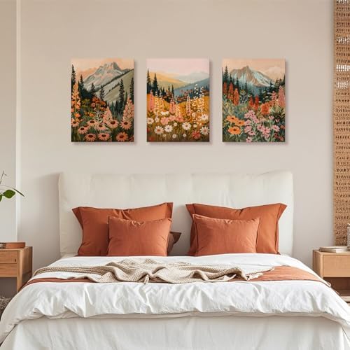 Hianan Wrapped Canvas Daisy Mountain Wildflower Wall Art Set of 3, 16x24 in - Image 4