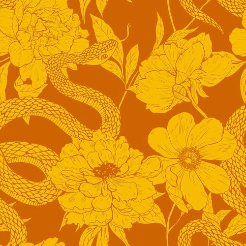 MuralPeel Vintage Brown Yellow Orange Floral Snake Peel and Stick Wallpaper by MuralPeel