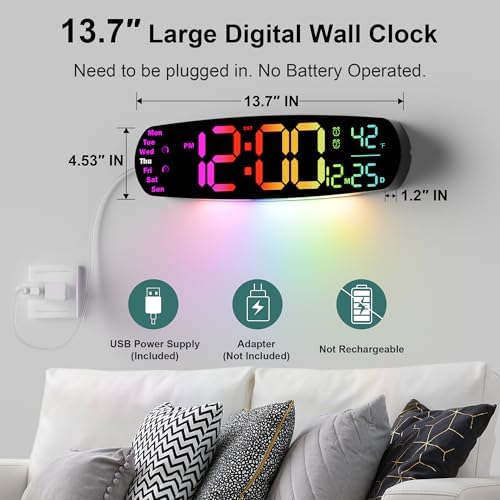 ANALOI Digital Wall Clock, 14.4 Inch Large Display - Image 2