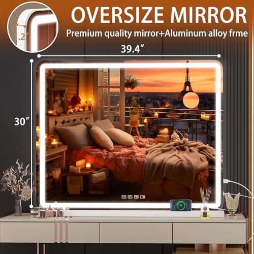 Hasipu Vanity Mirror with Lights and Bluetooth Speaker, 39.4" x 29.5" LED - Image 3