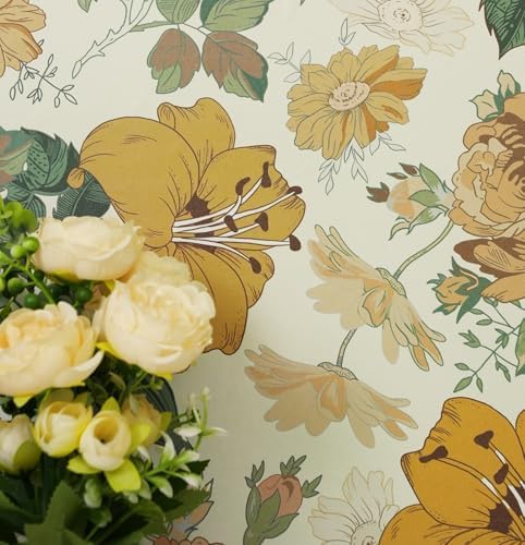 Hopepak Yellow Floral Peel and Stick Wallpaper Modern Flower Contact Paper - Image 2