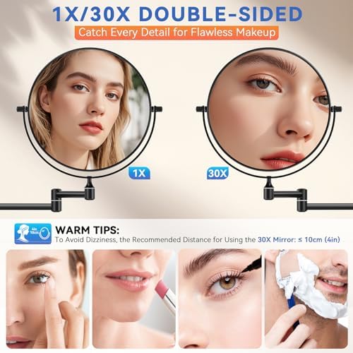 Auxmir 8" Double-Sided Wall-Mounted Makeup Mirror, 1X/30X Magnifying Mirror - Image 2