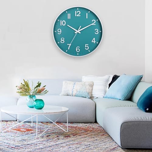 HZDHCLH 12 Inch Silent Wall Clock Battery Operated Non Ticking Teal - Image 2