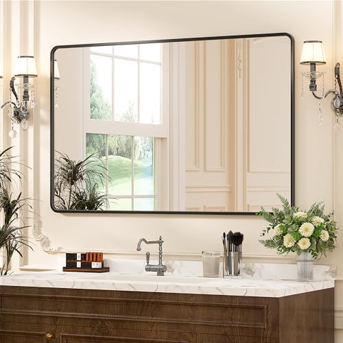 Antok 40x30 Black Metal Framed Bathroom Mirror, Wall Mirror by AntokMirror