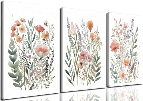 CHTEXA Watercolor Botanical Canvas Wall Art, 3 Piece Gallery Wrapped by Unknown