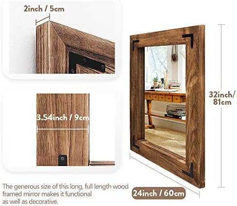 YOSHOOT Rustic Wooden Framed Wall Mirror, Natural Wood Bathroom Vanity Mirror - Image 3