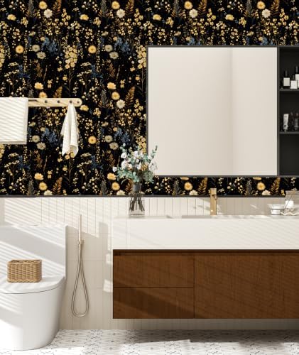 Dark Retro Moody Wildflower Peel and Stick Wallpaper 17.5" x 118" - Image 6