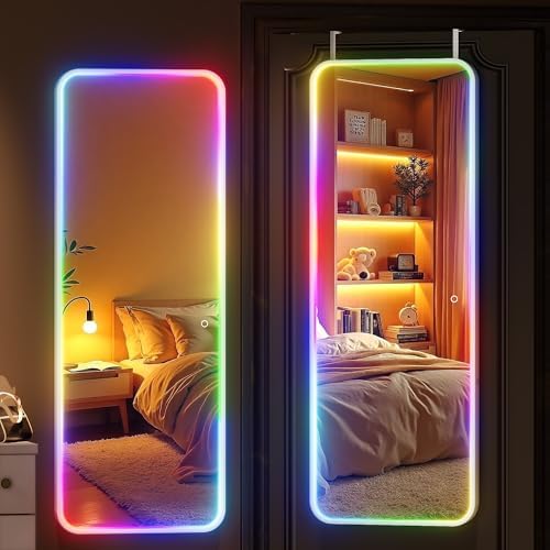 Hasipu 43"x15.7" LED RGB Door Mirror Full Length, Full Body Full Length Over by Whatssuitableisthebest
