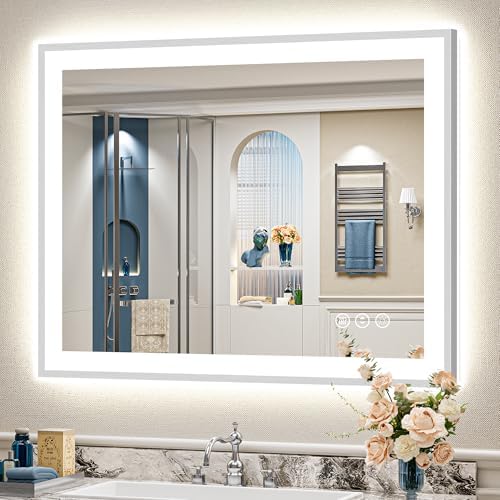 40x32 Inch Brushed Nickel LED Bathroom Mirror, Backlit & Front Lit by Awandee