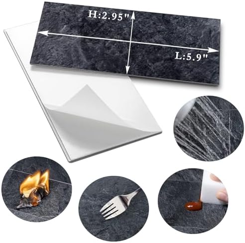 AULIGET 3" x 6" Black Peel and Stick Backsplash Wall Tiles, PVC Slate Stick on - Image 5