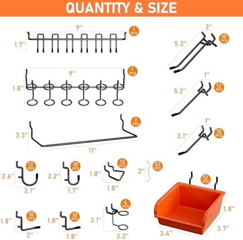 INCLY 48x24 Inch Metal Peg Board Kit 1/4" Pegboard Hooks Accessories - Image 5