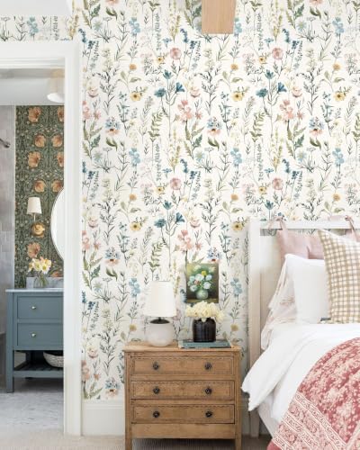 Dimoon Boho Peel and Stick Wallpaper Beige Floral Contact Paper 17.3x362in - Image 7