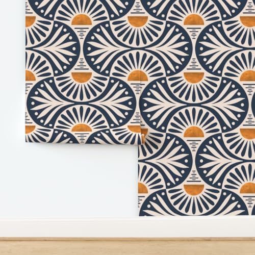 Spoonflower Art Deco Blue Orange Peel and Stick Removable Wallpaper - Image 4