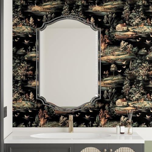 BOKEBEVE Vintage Village Cottage Wallpaper Peel Stick Black 17.5 x 393.5In - Image 6