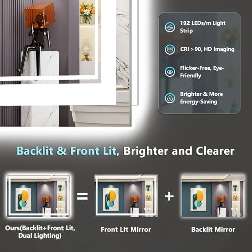 48x28 LED Bathroom Mirror, Backlit & Front Lit Lighted Mirror - Image 3