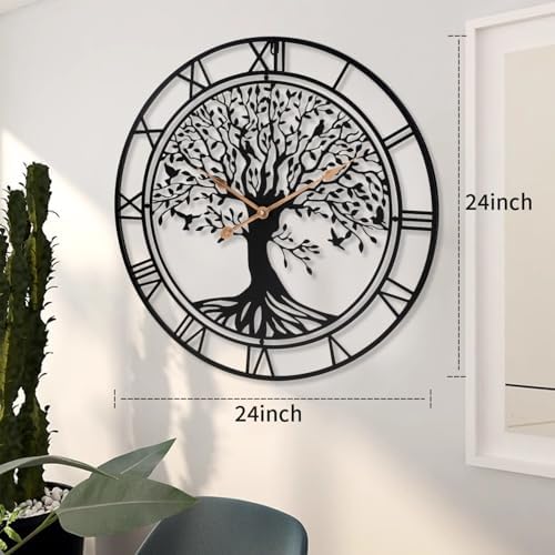Dankeit Tree of Life Wall Clock, 24Inch Metal Black Family Tree Oversized Wall - Image 5