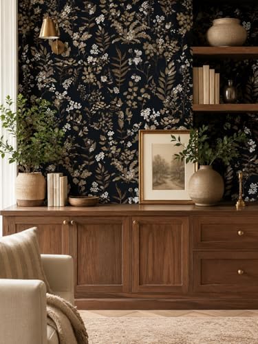 Black and Gold Peel and Stick Wallpaper Moody Dark Floral Contact Paper - Image 4