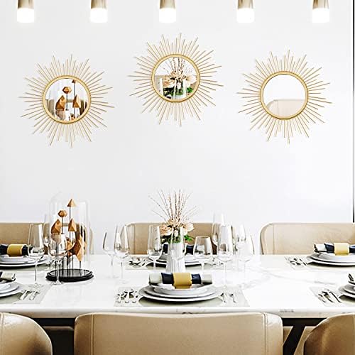 3 Pack Metal Mirrors for Wall Gold Sunburst Wall Mirror Home Decor Wall Art - Image 3