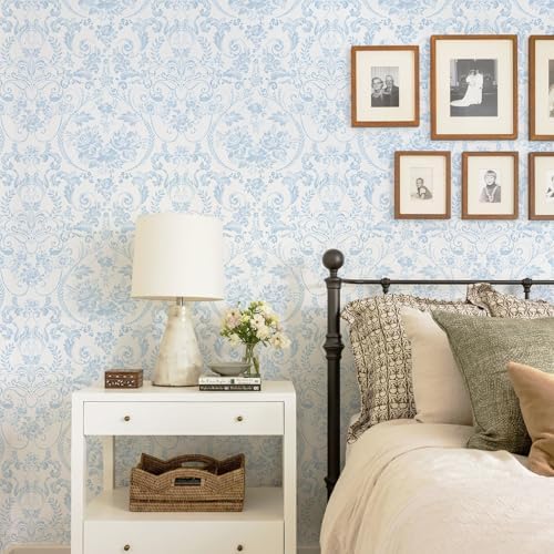 Ismoon Blue and White Wallpaper Floral Peel and Stick Wallpaper 17.3in x 32.8ft - Image 2