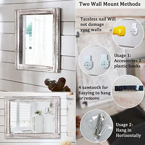 AAZZKANG Rustic Wall Mirror Rectangle Wood Framed Large 20"x16" - Image 3