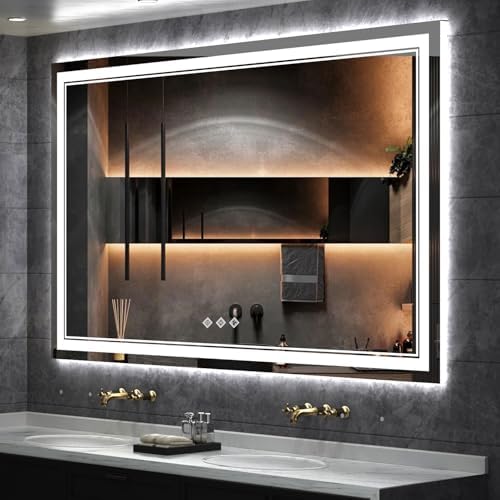Lighted Vanity Mirror, 60x36 Inch Gradient Front and Backlit LED Mirror by VanPokins-GlobalHighEndLEDBathroomMirrorBrand