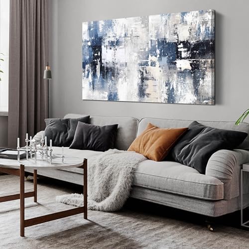 Prepeyssee White and Blue Abstract Canvas Wall Art by Prepeyssee