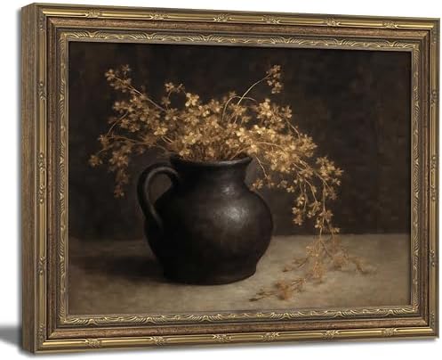 Gold Framed Wall Art Vintage Floral Antique Wall Art Moody Still Life Botanical by NirvaerArt